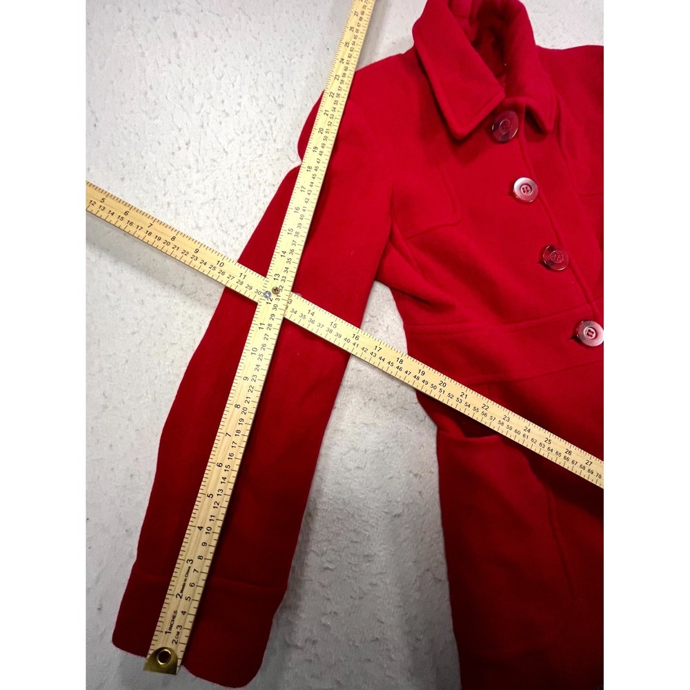 Studio Y Long Overcoat Womens Large Red Wool Blend Button Front Winter Jacket - Picture 10 of 10